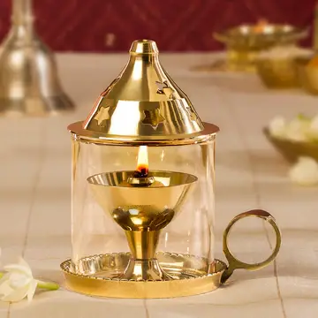 Elegant Brass and Glass Traditional Diya Lamp