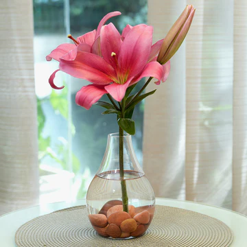 Elegant Pink Lily Flower in Clear Glass Vase