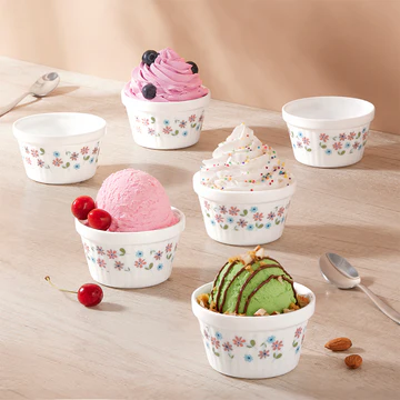 Floral Pattern Ceramic Ice Cream Bowls