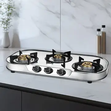 ElegantSilver 3-Burner Gas Stove