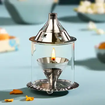 Elegant Metal and Glass Oil Lamp