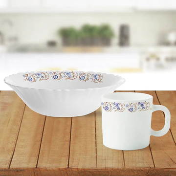 Bowl and Mug Set with Decorative Blue Patterns