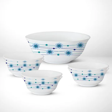 Blue Daisy Pattern Ceramic Salad Bowl Set