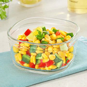 Clear Glass Serving Bowl with Corn Salad