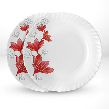 Decorative Dinner Plates with Red Floral Design