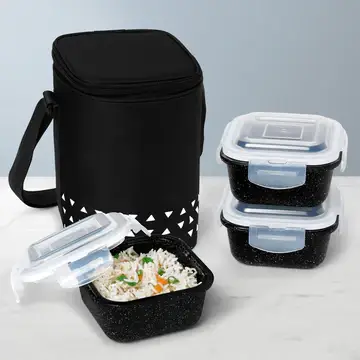 Portable Black Lunch Box Set