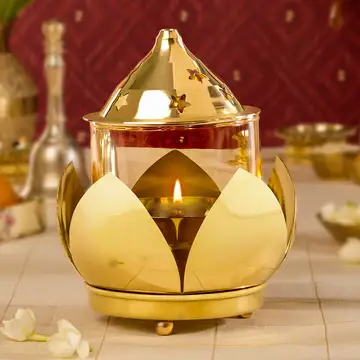 Elegant Gold-Plated Glass Diya with Lid