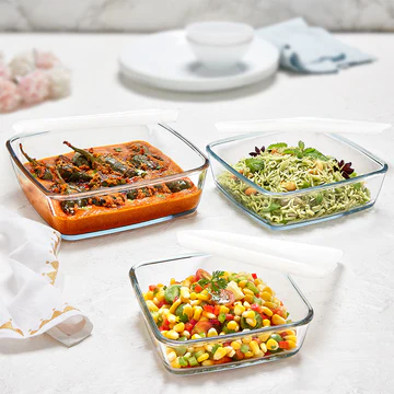 Set of 3 Clear Glass Baking and Serving Dishes